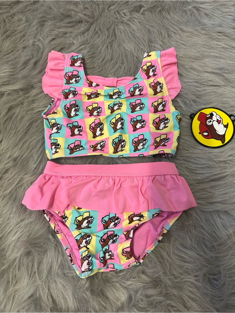 Buc-ee’s Baby Pink Two-Piece Ruffle Swim Set NWT